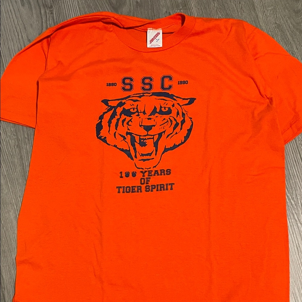 Jerzees Vintage Single Stitch Bright Orange Tiger Graphic Tee